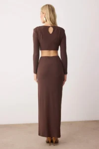 TRENDYOLMİLLA Brown Accessory Detailed Party Bottom - Top Set - Image 4
