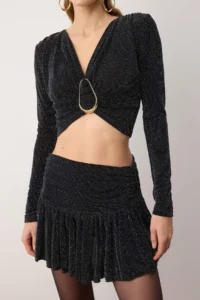 TRENDYOLMİLLA Black Simli Knitting with accessories Blouse Skirt Bottom Top Set - Image 3