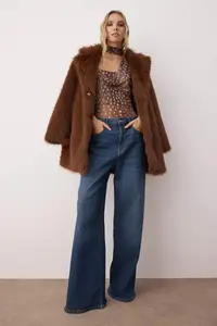 TRENDYOLMİLLA Brown-Multicolored animals Off-Shoulder Neck Sleeveless Knitting Tulle Party Bodysuit .D.00004 - Image 4