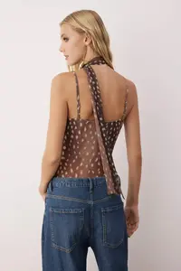 TRENDYOLMİLLA Brown-Multicolored animals Off-Shoulder Neck Sleeveless Knitting Tulle Party Bodysuit .D.00004 - Image 6