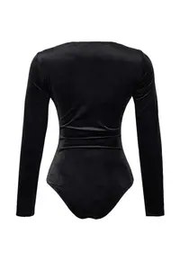 TRENDYOLMİLLA Black Square Neck Knitting Velvet Bottom snaps Bodysuit .D.00009 - Image 6