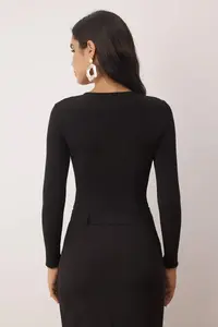 TRENDYOLMİLLA Black Agrafli Asymmetric Yaka Knitting Party Bodysuit .D.00011 - Image 5