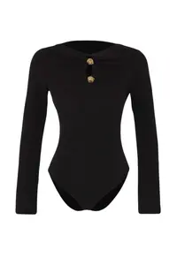TRENDYOLMİLLA Black Gold Accessory Detailed Boat Neck Knitting Bodysuit .D.00014 - Image 6