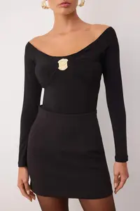TRENDYOLMİLLA Black Gold with accessories Carmen Collar Knitting Party Bodysuit .D.00017 - Image 3