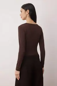 TRENDYOLMİLLA Brown Lace striped V-neck Knitting Bodysuit .D.00018 - Image 4