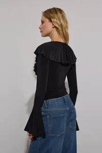 TRENDYOLMİLLA Black Plain V-neck LONG Knitting Sandy Bodysuit .D.00020 - Image 5