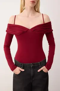 TRENDYOLMİLLA Burgundy Carmen Collar Knitting Bodysuit .D.00022 - Image 4