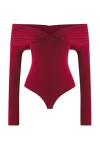 TRENDYOLMİLLA Burgundy Carmen Collar Knitting Bodysuit .D.00022 - Image 5