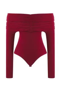 TRENDYOLMİLLA Burgundy Carmen Collar Knitting Bodysuit .D.00022 - Image 6
