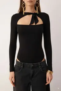 TRENDYOLMİLLA Black tied up Asymmetric Yaka Knitting Bodysuit .D.00023 - Image 3