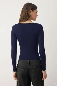 TRENDYOLMİLLA Navy Blue Plain Asymmetric Yaka LONG Knitting Sandy Bodysuit .D.00023 - Image 4