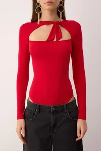TRENDYOLMİLLA Red tied up Asymmetric Yaka Knitting Bodysuit .D.00023 - Image 3