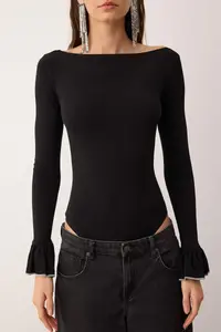 TRENDYOLMİLLA Black Boat Neck Knitting Bodysuit .D.00025 - Image 4