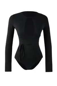 TRENDYOLMİLLA Black Plain V-neck LONG Knitting Sandy Bodysuit .D.00028 - Image 5
