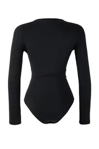 TRENDYOLMİLLA Black Plain V-neck LONG Knitting Sandy Bodysuit .D.00028 - Image 6