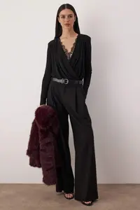 TRENDYOLMİLLA Black Draped Lace Detailed Double breasted Sandy snaps Bodysuit .D.00029 - Image 2