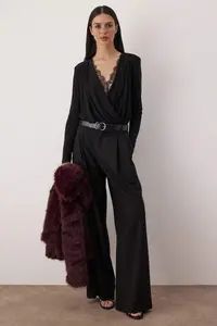 TRENDYOLMİLLA Black Draped Lace Detailed Double breasted Sandy snaps Bodysuit .D.00029 - Image 3