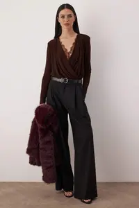 TRENDYOLMİLLA Brown Plain Double breasted LONG Knitting Sandy Bodysuit .D.00029 - Image 3