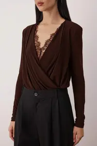 TRENDYOLMİLLA Brown Plain Double breasted LONG Knitting Sandy Bodysuit .D.00029 - Image 4