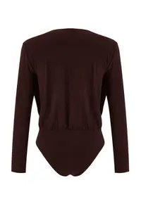 TRENDYOLMİLLA Brown Plain Double breasted LONG Knitting Sandy Bodysuit .D.00029 - Image 6