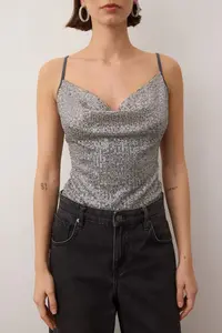 TRENDYOLMİLLA Anthracite Off-Shoulder Neck Sleeveless Knitting Sequin snaps Bodysuit .D.00030 - Image 3