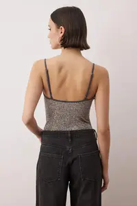 TRENDYOLMİLLA Anthracite Off-Shoulder Neck Sleeveless Knitting Sequin snaps Bodysuit .D.00030 - Image 4