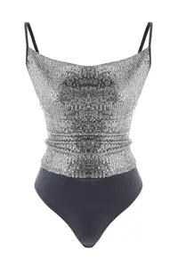 TRENDYOLMİLLA Anthracite Off-Shoulder Neck Sleeveless Knitting Sequin snaps Bodysuit .D.00030 - Image 5