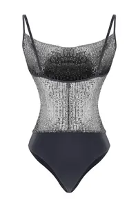 TRENDYOLMİLLA Anthracite Off-Shoulder Neck Sleeveless Knitting Sequin snaps Bodysuit .D.00030 - Image 6