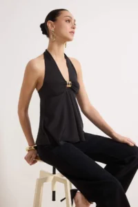 TRENDYOLMİLLA Black Accessory Detailed Shirred Party Blouse