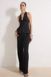 TRENDYOLMİLLA Black Accessory Detailed Shirred Party Blouse - Image 2