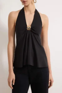 TRENDYOLMİLLA Black Accessory Detailed Shirred Party Blouse - Image 3
