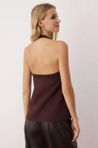 TRENDYOLMİLLA Brown Accessory Detailed Shirred Party Blouse - Image 4