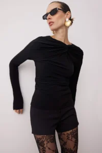 TRENDYOLMİLLA Black Knot Detailed Knitting Party Blouse - Image 3