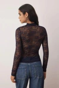 TRENDYOLMİLLA Navy Blue Dog collar Lace Party Unlined Blouse - Image 5