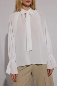 TRENDYOLMİLLA White Barbell Neck Unlined Weaving Party Blouse - Image 7