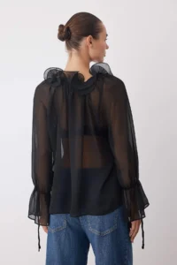 TRENDYOLMİLLA Black Unlined Barbell Neck Weaving Party Boho Blouse - Image 6