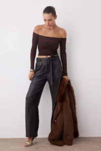 TRENDYOLMİLLA Brown Carmen Collar Knitting Party Blouse - Image 2