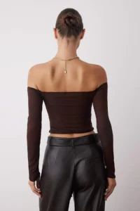 TRENDYOLMİLLA Brown Carmen Collar Knitting Party Blouse - Image 4