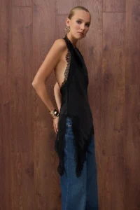 TRENDYOLMİLLA Special Collection Black Off-Shoulder Neck Asymmetric Cut Satin Party Blouse