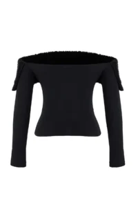 TRENDYOLMİLLA Black Faux Fur Carmen Collar Knitting Party Blouse - Image 7
