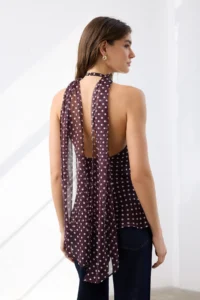 TRENDYOLMİLLA Koyu Burgundy Polka Dot Barbell Collar Gold Accessory Detailed Weaving Elegant/Evening Blouse - Image 4