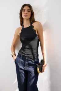 TRENDYOLMİLLA Black Lace Stripe Detailed Barbell Collar Knitting Party Blouse - Image 2