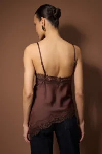 TRENDYOLMİLLA Brown Lace Detailed Asymmetric Kesim Satin Blouse - Image 8