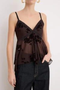 TRENDYOLMİLLA Brown Floral Flywheel Detailed Tulle Party Blouse - Image 3