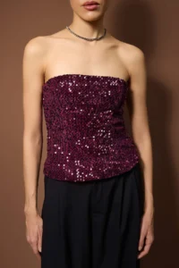 TRENDYOLMİLLA Plum Strapless sequined Bedene Oturan Party Blouse - Image 3