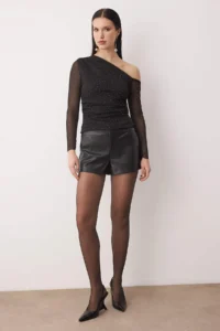 TRENDYOLMİLLA Black shiny Stone Printed Asymmetric Yaka Knitting Party Blouse - Image 2