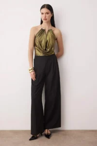 TRENDYOLMİLLA Tan Accessory Detailed Off-Shoulder Neck Knitting Party Blouse - Image 2
