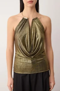TRENDYOLMİLLA Tan Accessory Detailed Off-Shoulder Neck Knitting Party Blouse - Image 3