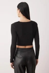 TRENDYOLMİLLA Black Hair Clip Detailed V-neck LONG Knitting Sandy Party Blouse - Image 4
