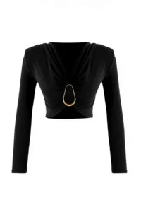 TRENDYOLMİLLA Black Hair Clip Detailed V-neck LONG Knitting Sandy Party Blouse - Image 5